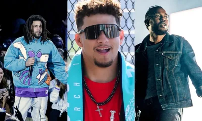 J Cole (right), Patrick Mahomes(middle) and Kendrick Lamar (Left)