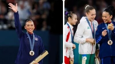 JUST IN: Suni Lee Becomes First American Woman to Win Two Medals in Uneven Bars at Paris Olympics while jokingly said in a speech that her neck is getting sore from weight of all her achieved medals