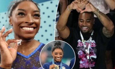 WATCH moment Simone Biles, husband Jonathan Owens shared heart gestures after she wins all-around gold at Olympics