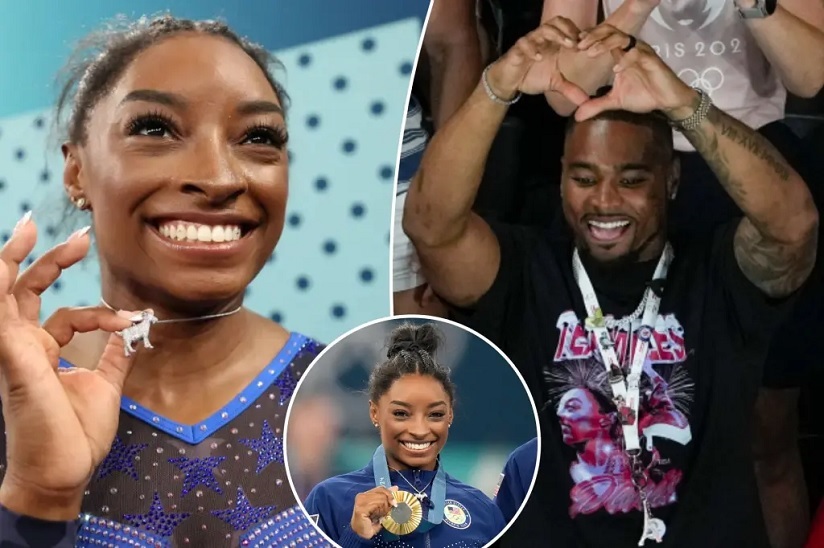 WATCH moment Simone Biles, husband Jonathan Owens shared heart gestures after she wins all-around gold at Olympics